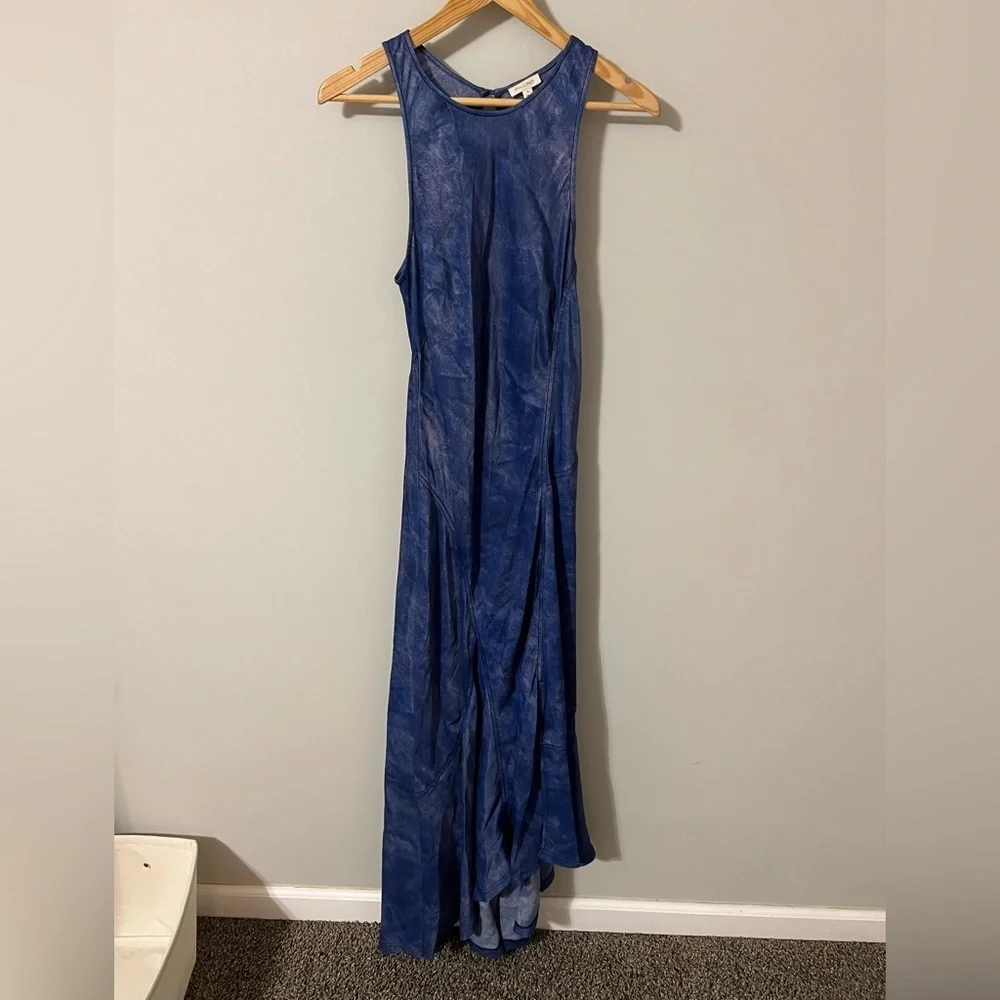 anthropologie denim maxi dress Aureta x Anthropologie Denim Cutout Maxi Dress Indigo Blue Contrast Stitch Large